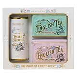 New English Teas Vintage Victorian Tea & Biscuits Gift Set with 80 Fine English Teabags, 2 Tea Caddies and Luxury Cornish Biscuits