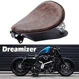 DREAMIZER Motorcycle Leather Bobber Seat, Retro Motorcycle Solo Seat With Spring Bracket Base Plate Replacement for Sportster XL883 1200 48 Chopper Custom
