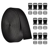 10 Meters Heavy Duty Nylon Webbing Strap Tape 25mm Wide Backpack Strapping Chest Strap with 20 PCS Adjustable Buckles and Tri-Glide Slides for Backpack Webbing Tape Repairing DIY Luggage Strap