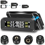Vtopek Tyre Pressure Monitoring System TPMS Solar Wireless Car Tyre Pressure Monitor System with Removable Bracket with 4 External Sensors Real-time Temperature Pressure 1.5-6bar Tire Tpms for Car SUV