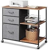 DEVAISE 3 Drawer Mobile File Cabinet,Fabric drawer Printer Stand with Open Storage Shelf fits A4 or Letter Size for Home Office, Grey