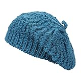 ZLYC Women Cable Knitted Berets Braided Baggy Beanie Winter Wool Warm Hat Blue
