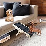 Aitakatta Dog Ramp for Bed, Adjustable Portable Folding Pet Ramp, 26" Long Wooden Pet Ramp with Non-Slip Traction Mat for Small Dogs, Dog Climbing Ladder for Sofa, Bed, Couch,Car(LGPT1,66,Gray)
