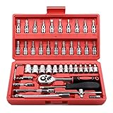 EGOFINE 46 Pieces 1/4" Drive Socket Set&Tool Sets, Ratchet Wrench Set with Bit Socket Set Metric and Extension Bar for DIY, Car Repair and Household with Storage Case