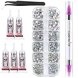 Canvalite 2784PCS Rhinestones with 5Pcs 3ml B7000 rhinestone glue,6 Sizes Flat Back Gems, Crystal AB Nail Art Gems with Pick Up Tweezers and Rhinestone Picker Dotting Pen, Tools for Nails, Face, Craft