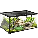 PawHut Glass Reptile Terrarium Insect Breeding Tank Vivarium Habitats with Thermometer for Lizards, Horned Frogs, Snakes, Spiders - Medium 50 x 30 x 25cm