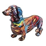 VOSAREA Dachshund Dog Figurine Colorful Dachshund Sausage Dog Figurine Graffiti Sausage Statue Painted Graffiti Sculpture Decorative Desktop Ornament (8.25X5.11X2.75 Inch)