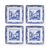 Spode Blue Italian Square Dishes | Set of 4 Small Serving Dishes for Dips, Sauces and Condiments | 3 Inch Bowls made of Fine Porcelain | Microwave and Dishwasher Safe