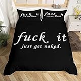 Funny Quotes Bedding Set Get Naked Comforter Cover for Couple Lover Men Women Romantic Duvet Cover Black and White Creative Words Bedding & Linen 3Pcs With 2 Pillow Case Double Size