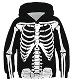 Belovecol Boys Girls Hoodie 3D Black Skull Halloween Fuuny Teens Hoodies Hooded Jumpers with Drawstring Pockets 14 15 16 Years