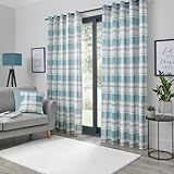 Fusion Duck Egg Blue Tartan Eyelet Curtains W168 x L229cm (W66 x L90) – 100% Cotton – 2 Panels – Check Pattern – Blue Plaid Curtains for Bedroom/Living Room