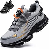 OBIDER Safety Trainers, Safety Shoes Men Women, Comfortable Lightweight Work Shoes, Upgraded Swivel Buckle Shoelaces, Non Slip Work Trainers with Air Cushion Grey