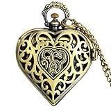 JewelryWe Vintage Heart Locket Style Steampunk Pocket Watch Pendant Long Necklace 31.5 Inch Chain (with Gift Bag)