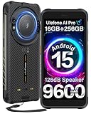 Ulefone RugKing Rugged Smartphone, 16GB+256GB/2TB TF, 9600mAh Dock Charging, 126dB Speaker, Android 15, 50MP Waterproof Camera, 5.99 inch IP68 Outdoor Armor Mobile Phone Unlocked, 4G 3-Card Slot NFC