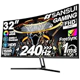 Sansui 32 Inch Curved 240Hz Gaming Monitor High Refresh Rate, FHD 1080P Gaming PC Monitor HDMI 2.1×2, DP 1.4×2, Curved 1500R, 1ms(OD), HDR, VESA Compatible (ES-G32C3F One DP Cable Included)