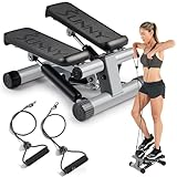 Sunny Health & Fitness Mini Stepper Machine, Stair Stepper Exercise Equipment with Resistance Bands and LCD Monitor, Air Climber Stepping Fitness Machine for Home Workout - NO. 012-S