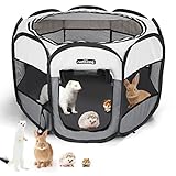 Nobleza Pet Playpen Portable Foldable Dog Cat Puppy Pen for Indoors Outdoor Pop Up Pet Fence Breathable Mesh Pet Carrier Kennel Soft Cage Tent for Rabbit Hamster Guinea Pig Beige Gray,24.4x24.4x17.7in