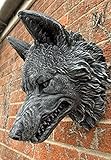 STONE GARDEN LARGE DETAILED WOLF HEAD WALL HANGING PLAQUE ORNAMENT