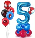 Topeedy 40inch Blue Number 5 Balloon and Spide-rman Birthday Balloon, Blue Age 5 Birthday Decoration for Kid’s Party and Spider Theme Party