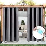 NACATIN 2-Panel Weatherproof Outdoor Curtains - Magnetic Enclosure, UV Blocking & Thermal Insulated for Patio, Pergola, Balcony - Blackout Design (52" x 84", Grey, 2 Pack)