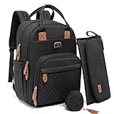 Dikaslon Baby Changing Bag Backpack, Large Baby Bag for Mum and Dad with 19 Pockets, Spacious Nappy Changing Bags with Mat, Pacifier Holder, Stroller Straps, Durable Polysteer (Black)