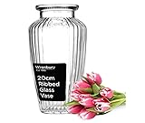 Wrenbury Tulip Vase Ribbed Glass for Flowers 20cm Textured Daffodil Wide Vase - Clear Urn for Posies - Makes a Classic Table Centrepiece