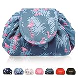 Lazy Drawstring Makeup Bags, Large Capacity Waterproof Travel Portable Cosmetic Bag Pouch Makeup Pouch Storage Organiser for Women Girl (Flamingo)