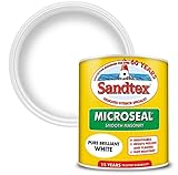 Sandtex Microseal Exterior Smooth Masonry Paint | Pure Brilliant White 1L | Rainproof in 1 hour
