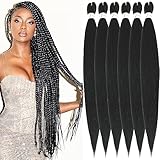 Xusuperb 30 inch Pre Stretched Braiding Hair Extensions 1B Black for Box Braids 6 Packs Long Knotless Kanekalon Synthetic Hair for Braiding Itch Free Hot Water Setting Soft Yaki Texture EZ Braids(1B)