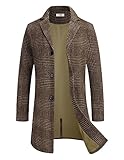 COOFANDY Mens Wool Blend Coat Winter Trench Coats Notched Lapel Collar Single Breasted Overcoat Classic Peacoat With Pockets, Brown Plaid, M