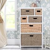 Tetbury Large White Storage Unit with 6 Mixed Size Drawers | Modern Wicker Storage Chest of Drawers for Hallway Home Office Living Room | Fully Assembled