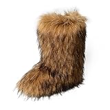 ZOSCGJMY Faux Fur Boots for Women Fuzzy Fluffy Furry Round Toe Suede Winter Snow Boots Flat Shoes