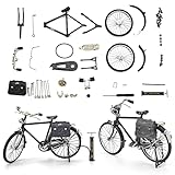 1PCS Retro Bicycle Model Ornament for Kids, 51 Pcs Simulation Mini Bike Model Scale Kit with Inflator & Briefcase, 1:10 Creative Iron Art Tabletop Ornament Toys for Gifts Home Office Decor (BLACK)