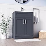 BELOFAY Vanity Unit With Basin | 600mm Floor Standing Bathroom Vanity Units With Basin | 1 Tap Hole Ceramic Bathroom Sink | Lacquered Finish | Waste Included (Crawley Grey)