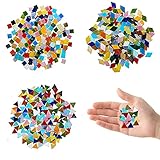 HEKOBAG 600 PCS Mixed Colour Glass Mosaic Tiles Assortment - Stained Glass Pieces for DIY Crafts, Art, Home Decoration - Includes Triangles, Squares & Rhombus Shapes