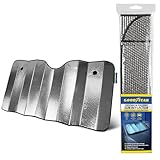 Goodyear Folding Windshield Sun Shade 130 * 60cm – Durable UV & Heat Blocker with Secure Suction Cups | Protects Interior from Sun & Dust | Compact & Easy to Store