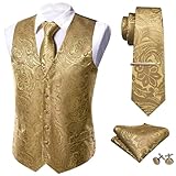 Barry.Wang Designer Waiscoat Vest for Men Necktie Hanky Cufflink Wedding Business Formal Dress Tuxedo, Gold, 3XL
