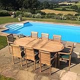 Emporium Furniture Wooden Garden Furniture sets| Extendable Dining Table+10 Stacking,Hanton and Folding Chairs| Quality Teak Wood Outdoor Sets for 10| Patio Set (10 Stacking Chairs + Table)