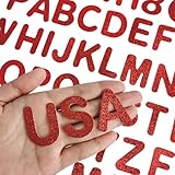52 Pcs Glitter Alphabet A to Z Set Iron-on Letters, for Jackets, Backpacks, Hats Shirts - Red