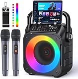 Karaoke Machine with Two Wireless Microphones, Portable Karaoke Machine for Adults & Kids, Portable Bluetooth Speaker with PA System, LED Lights, Supports TF Card/USB, AUX in, FM, USB,TWS (Black)