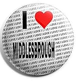 AK Giftshop I Love Middlesbrough Large Pin Badge - 3" (75mm) - Gift - Birthday - Christmas - Stocking Filler
