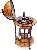Antique Globe Shape Bar Cabinet Solid Wood Home Bar Storage with Spinning Top Globe Design and Wheeled Base 90H x 47.3W x 47.3L cm Brown Vintage Style Liquid Wine Bottle Shelf