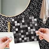 WALPLUS 15cm(6")@24pcs Marquina Metallic Black & White Marble Mosaic Wall Tile Sticker Tile Paint Stick on Tiles Peel and Stick Self Adhesive Tile Sticker for Kitchen Bathroom Tile Transfer Backsplash