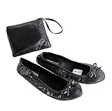 Varsany Roll Up Satin Shoes - Foldable Pumps Flats Ballet Dance Ladies After Party Shoes with Foldable Bag