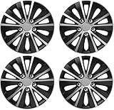 UKB4C 13" 14" 15" 16" Alloy Look Black & Silver Stripe Multi-Spoke Wheel Trims Hub Caps Covers Protectors (13")