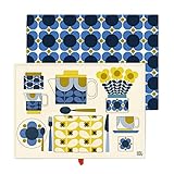 Orla Kiely Vase Flower Print Set of 2 Tea Towels for Kitchen Blue/Multi 100% Cotton