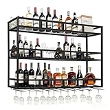 Al waha Al zhabia 100 cm Modern LED Wine Rack Wall Mounted with Bottle Glass Holder, 3-Tiers Metal Liquor Floating Shelves, Wall Bar Shelf for Home, Commercial Bar, Kitchen Storage Display