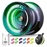 MAGICYOYO Crystal Yoyo K2 for Kids, Responsive and Unresponsive Yoyo Ball, Magic Trick Yo Yo for Beginners and Adults, Dual Purpose Yo-yo with 12 Strings, Case, Accessory Kit (Black Green)