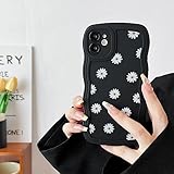 ZTOFERA Case for iPhone 11, Cute Curly Wave Frame Daisy Pattern Liquid Silicone Case, Flexible Shockproof Protective Bumper Cover for iPhone 11 6.1" - Black