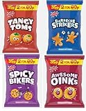 Golden Wonder Fun Size Mix Box - 36 x 22g, Awesome Oinks, Spicy Bikers, Tango Toms, Barbeque Strikers - 9 of Each Flavour -Perfect Snack for School, Lunch, Office, On the Go Snacks Crisps, Chips HTL